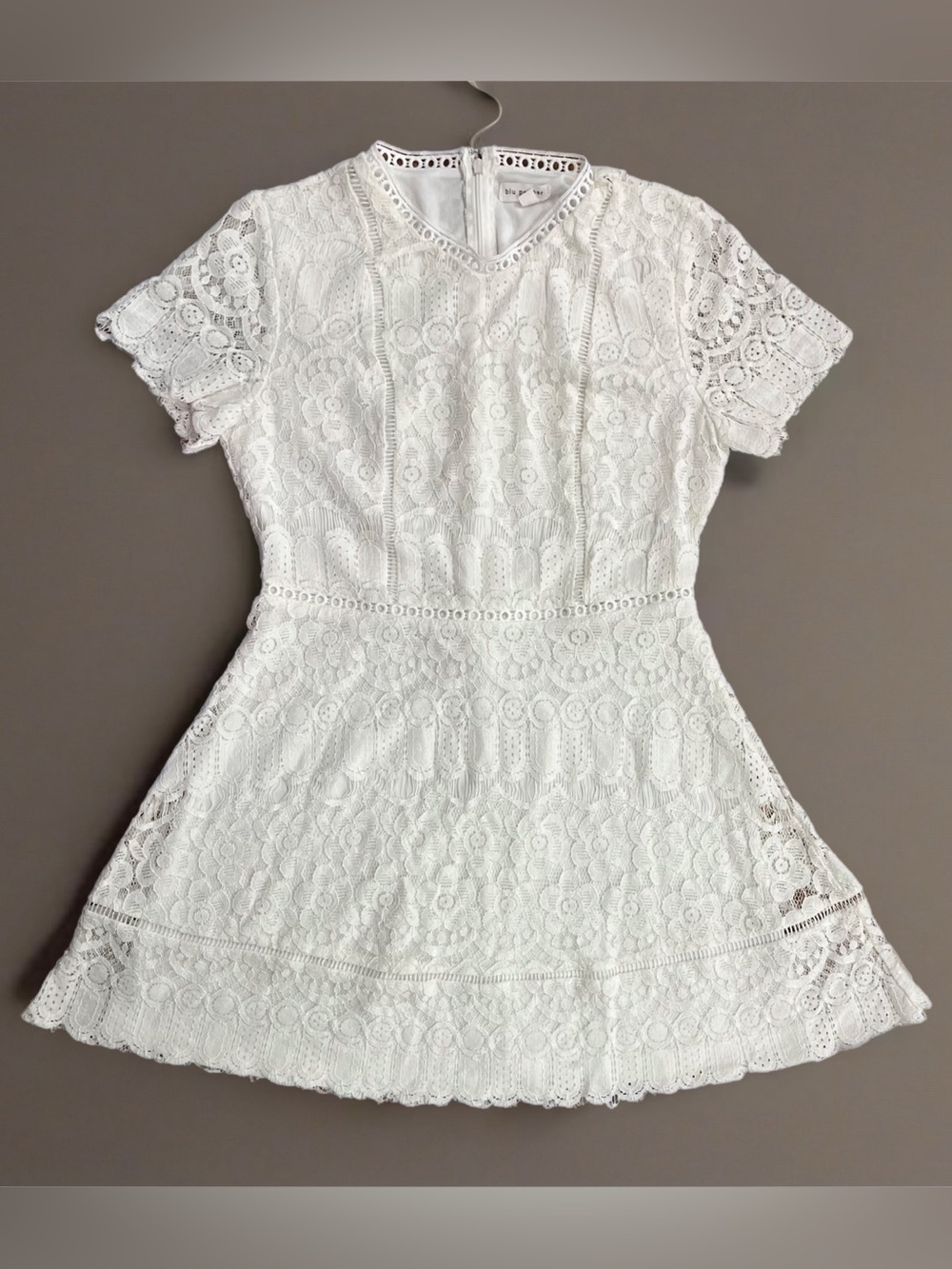 🦢 Blu Pepper White/Off-White Lace Mini Dress w/ Floral Embroidery | Women’s Med